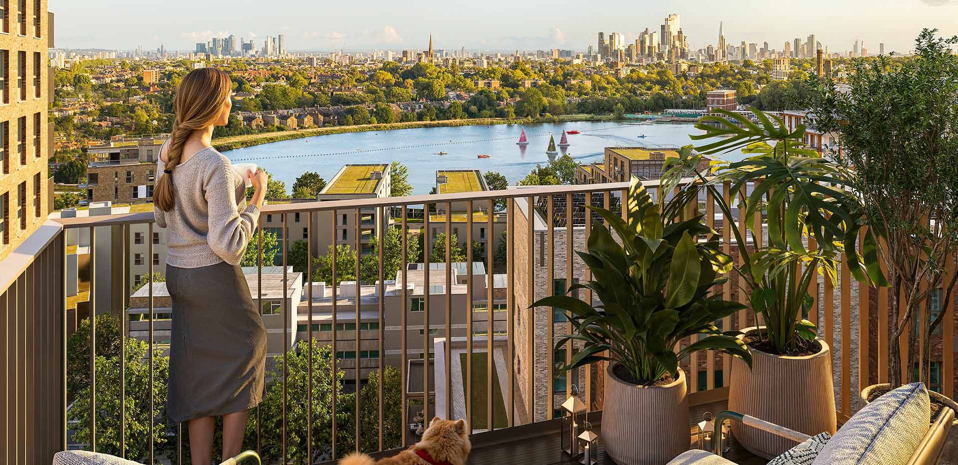 The Grove Collection balcony overlooking the reservoir, CGI