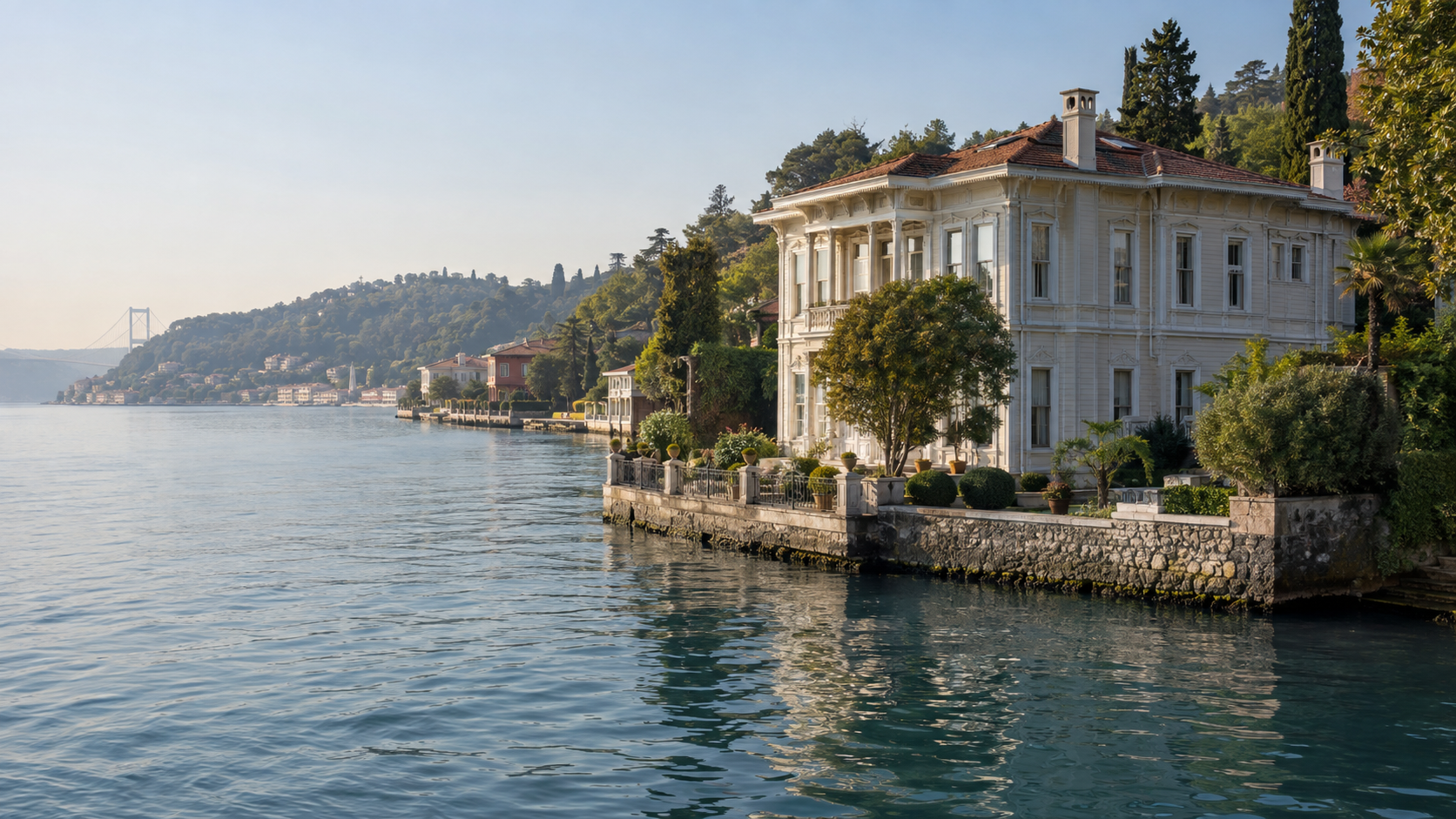 Illustrative historic waterfront villa beside the Bosphorus