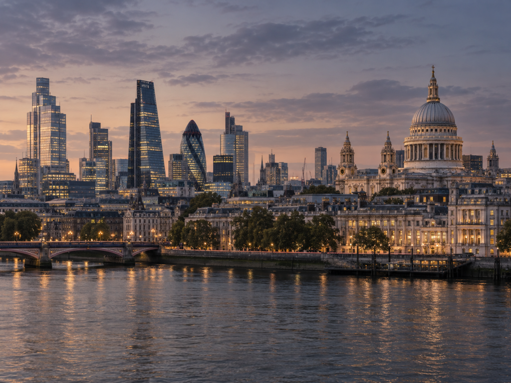 London skyline and St Paul’s Cathedral at dusk