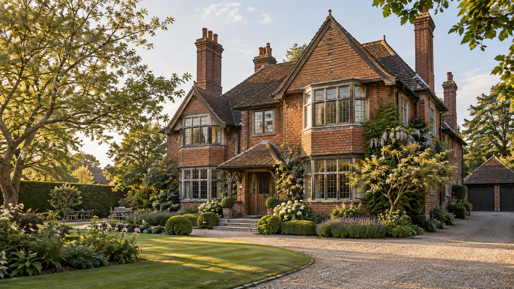 Illustrative Arts and Crafts residence with an established garden