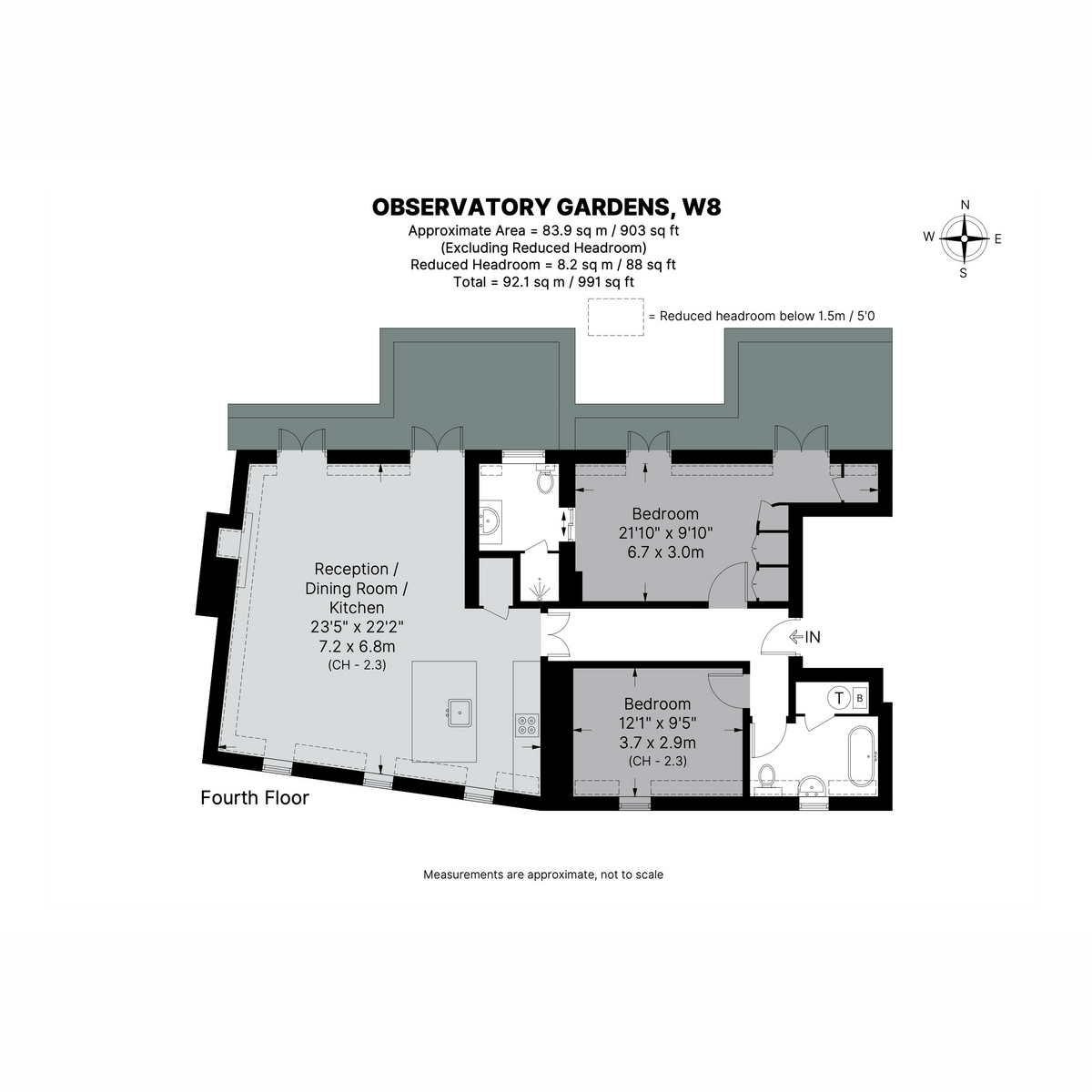 Floor plan of the two-bedroom apartment at Observatory Gardens, Kensington