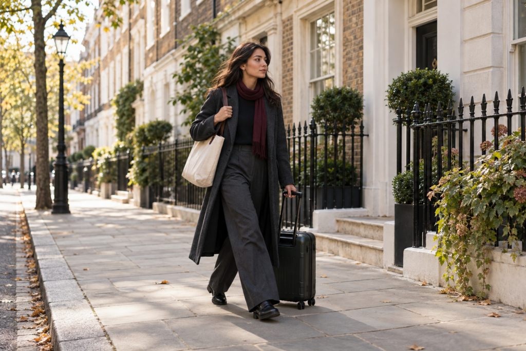 Illustrative scene of an adult student arriving in a London neighbourhood
