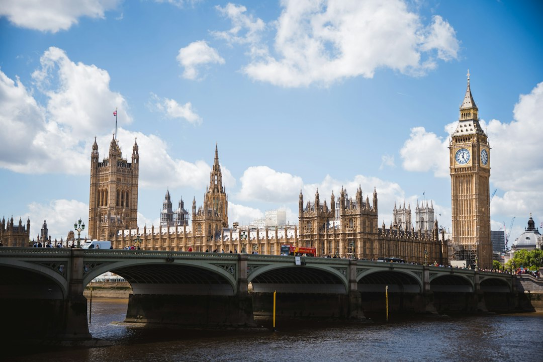 Palace of Westminster, Elizabeth Tower and Westminster Bridge beside the River Thames